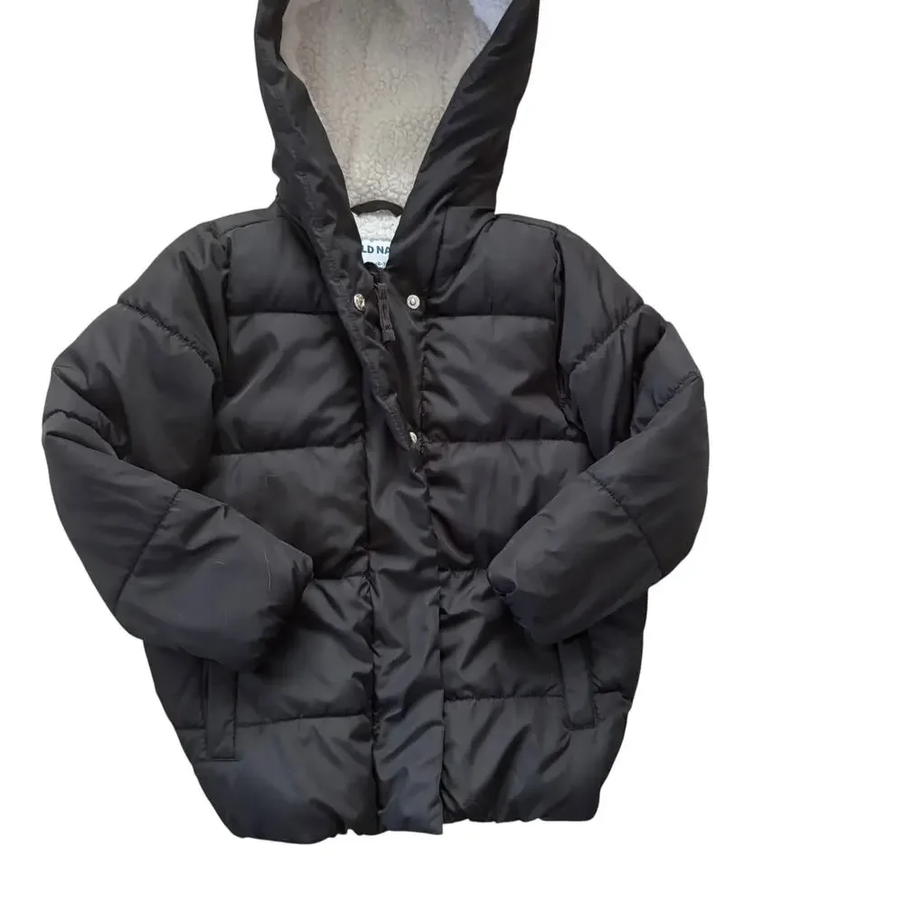 Girls Old Navy Black Puffer Winter Coat Jacket Size Small 6/7 Water Resistant